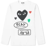 COMME DES GARCONS PLAY LONG SLEEVE MULTI LOGO WHITE & BLACK