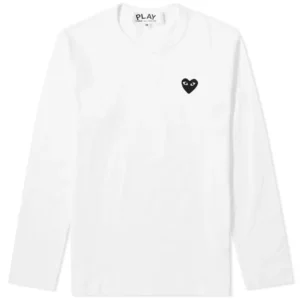 COMME DES GARCONS PLAY LONG SLEEVE OVERLAPPING HEART WHITE & BLACK
