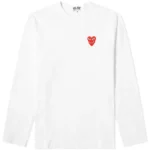 COMME DES GARCONS PLAY LONG SLEEVE OVERLAPPING HEART WHITE & RED