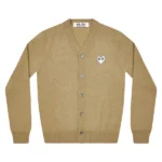 PLAY MENS CARDIGAN WHITE HEART NATURAL SERIES CAMEL