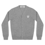 PLAY MENS CARDIGAN WHITE HEART NATURAL SERIES LIGHT GREY