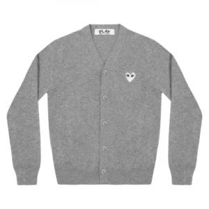 PLAY MENS CARDIGAN WHITE HEART NATURAL SERIES LIGHT GREY